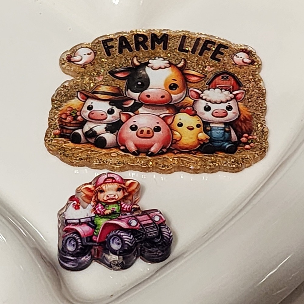 Farm Life Cow Flatback Focal Bead Badge Funny Beaded Pen Jewelry 4 Wheeler